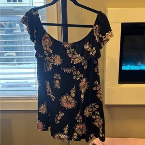 Old Navy Black Floral Off-Shoulder Ruffle Top